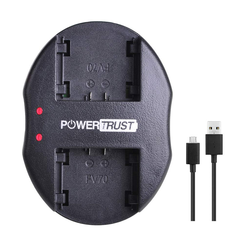 PowerTrust 2-Pack NP-FV70 FV70 Battery + USB Dual Charger for Sony NP-FV50 FV30 HDR-CX230 HDR-CX150E HDR-CX170 HDR-CX455 HDR-CX675 HDR-CX900 HDR-PJ340 HDR-PJ540 HDR-PJ670 FDR-AX53 FDR-AX700