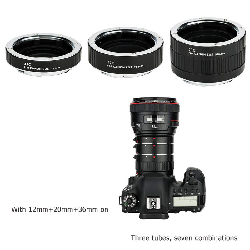 JJC EF & EF-S Mount Auto Focus Extension Tube Set for Canon EOS 90D 80D 70D 60D 77D Rebel T6 T7 T5 T8i T7i T6i T6s T5i T4i SL3 SL2 EOS 6D Mark II 7D Mark II 5D Mark IV III 5Ds R 1Dx Mark III and More Canon EF or EF-S Mount