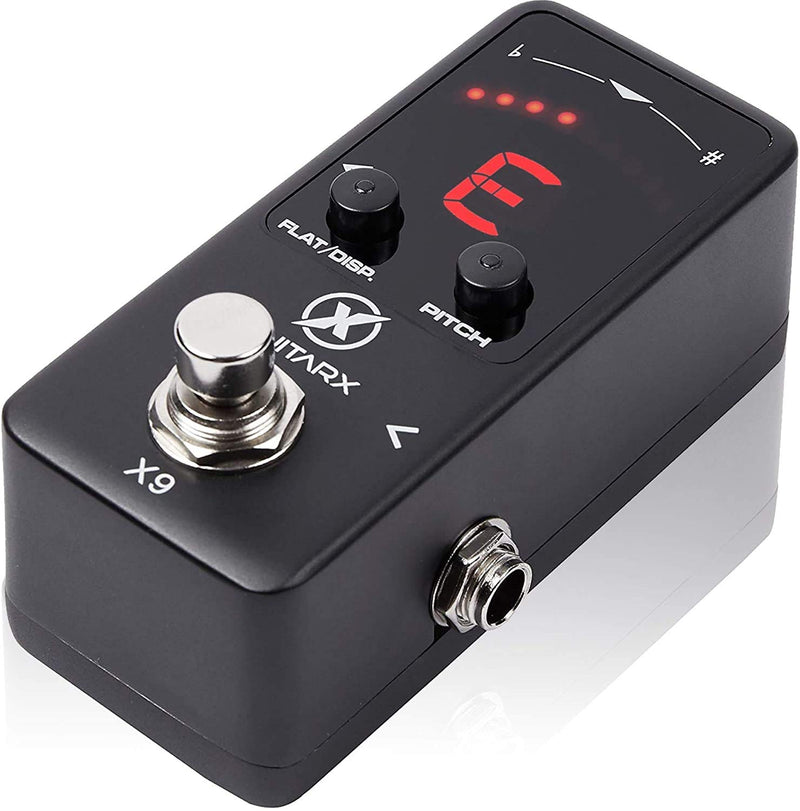 GUITARX X9 - Guitar Pedal Tuner Mini - True Bypass Chromatic Tuner Pedal with Pitch Calibration and Flat Tuning - Pedal Tuner Bass - Power Supply Required