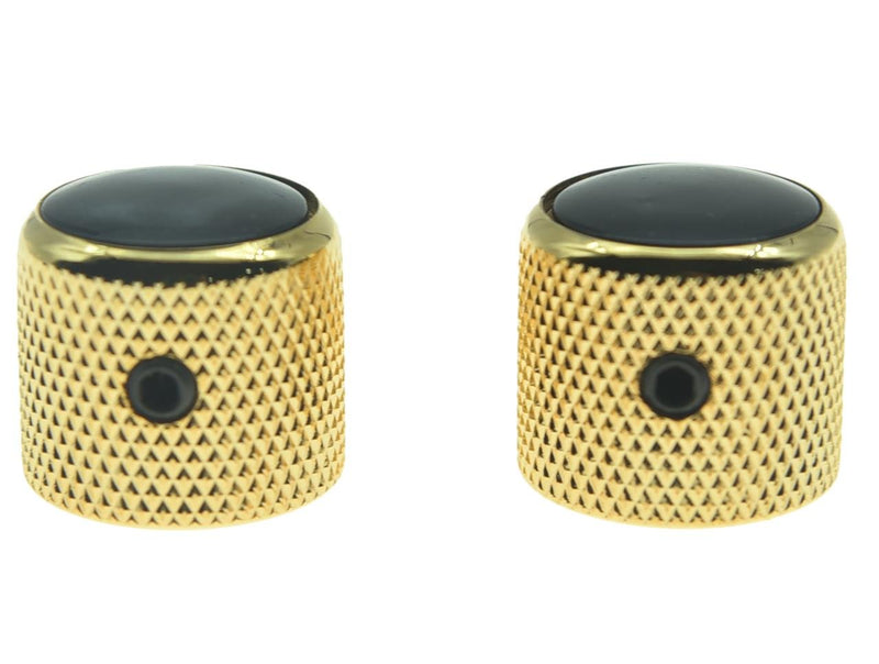 KAISH Set of 2 Black Pearl Top Guitar Dome Knobs with Set Screw for Tele Guitars Black Pearl Cap Bass Gold Knobs