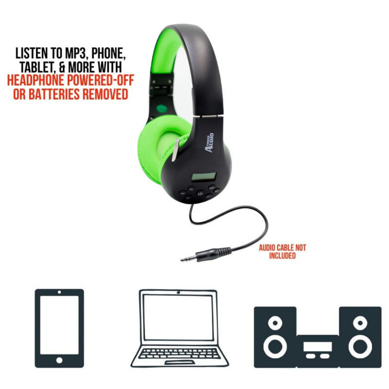 Things Audio Portable Personal FM Radio Headphones Pull-Out Antenna for Great Reception, Walking, Jogging, Relaxing, School, Talk Radio - Powered by 2AA Batteries (Not Included) (Black & Lime Green) Black & Lime Green