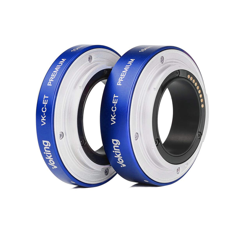 Voking VK-C-ET 10mm+16mm Metal AF Auto Focus Macro Close-up Extension Tube Adapter Ring Kit for Canon Mirrorless Canon M2 M3 M5 M6 M10 M50 M100 M200 M6 Mark II EOS-M Cameras Blue