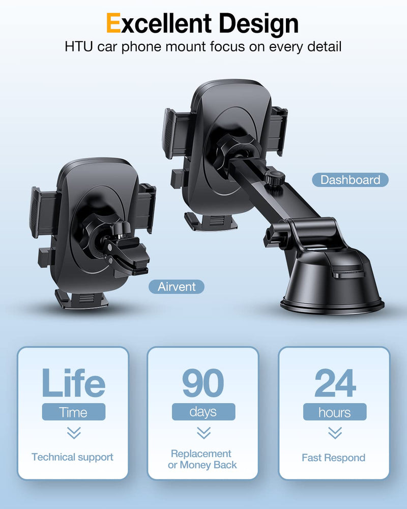 [AUSTRALIA] - HTU Cell Phone Holder for Car [Military-Grade Super Suction & Stable] Universal Hands-Free Car Phone Holder Mount Dashboard Windshield Air Vent Car Mount for iPhone Samsung All Smartphones & Cars 