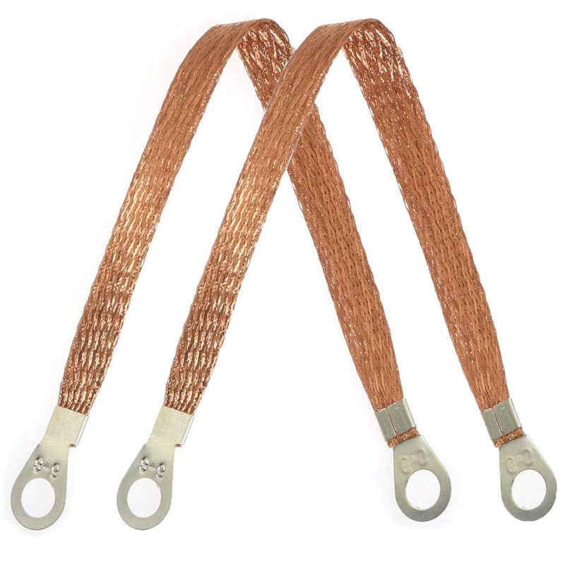 MEETOOT 10pcs 300mm Braided Ground Strap Automotive Engine Copper Ground Strap Wire with Terminals Plugs