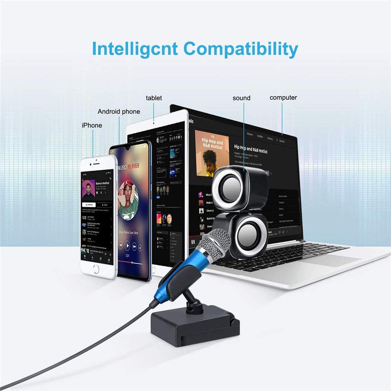 [AUSTRALIA] - Mini Microphone Mini Portable Vocal/Musical Instrument Microphone Mobile Laptop Notebook Apple iPhone Samsung Android (with Stand) Blue 
