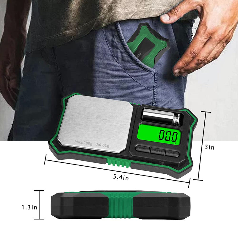 Fuzion Digital Pocket Scale, 200g x 0.01g Jewelry Gram Scale, 6 Units Conversion, LCD Back-Lit Display, Use for Jewelry/Medicine/Food/Powder/Herb(Battery Included) Green