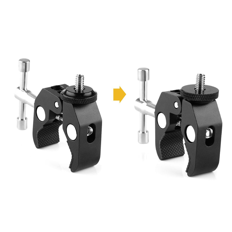 ChromLives Super Clamp Photography Camera Crab Clamp with 1/4''-20 to 1/4'' 20 Screw Converter for 15mm Rods/Lights/Umbrellas/Shelves/Cross Bars and More