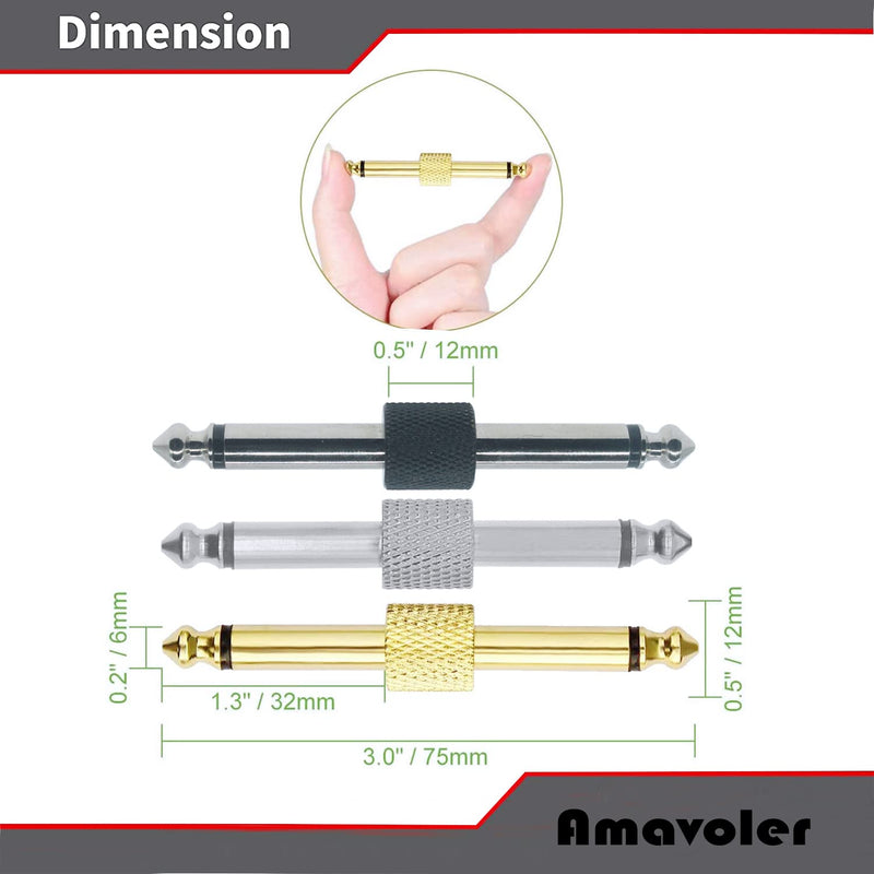 Amavoler Professional Guitar Pedal Coupler, 1/4 inch TS Guitar Effects Pedal to Pedal Connector Straight Type (4 Pack) (Black) Black
