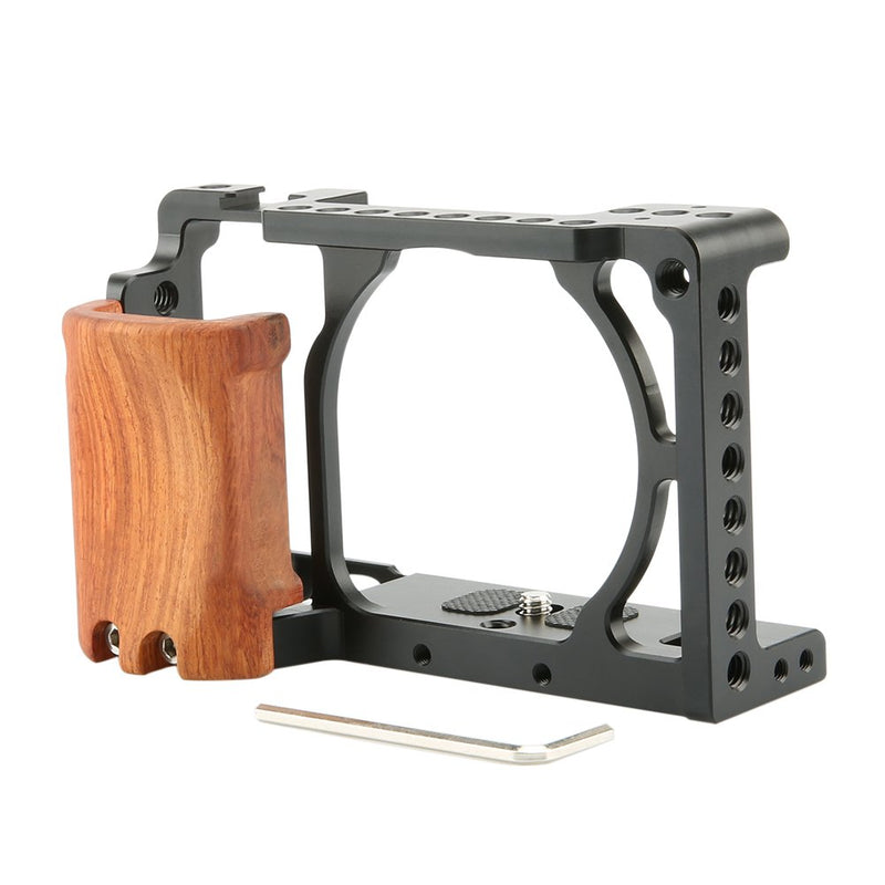 NICEYRIG A6100/ A6300 /A6400/ A6000 Camera Cage with Cold Shoe and Wooden Handgrip - 109