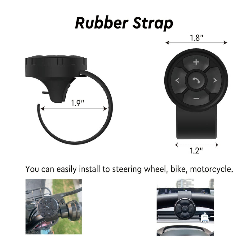Media Button Remote Control, IPX6 Waterproof, Strap Type Phone Controller for Car Bike Motorbike Steering Wheel, Siri, Call & Camera, Compatible for iPhone Samsung Galaxy Any Android Device
