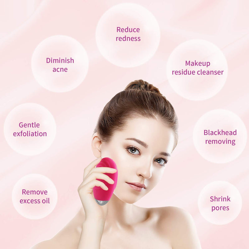 JIANNZT Sonic Facial Cleansing Brush, Rechargeable Waterproof Silicone Facial Cleanser Brush Electric Face Brushes for Cleansing and Exfoliating Facial Cleanser and Massager, Rose