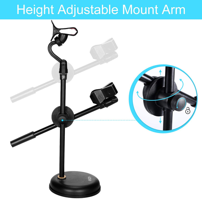 Desktop Microphone Stand with Smartphone Holder, EXJOY Adjustable mic stand with Non-Slip mic holder clamp, Heavy Round Base (1.27kg)