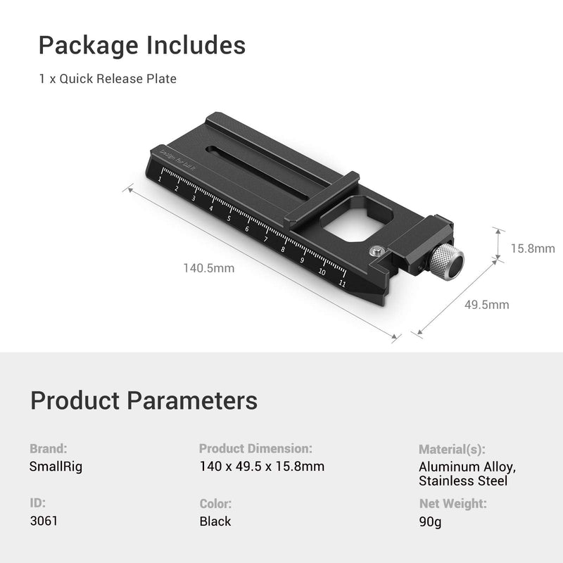 SMALLRIG Camera Quick Release Plate Adapter with Arca-Swiss for DJI RS 2 / RSC 2 (RS2 / RSC2) Gimbal - 3061