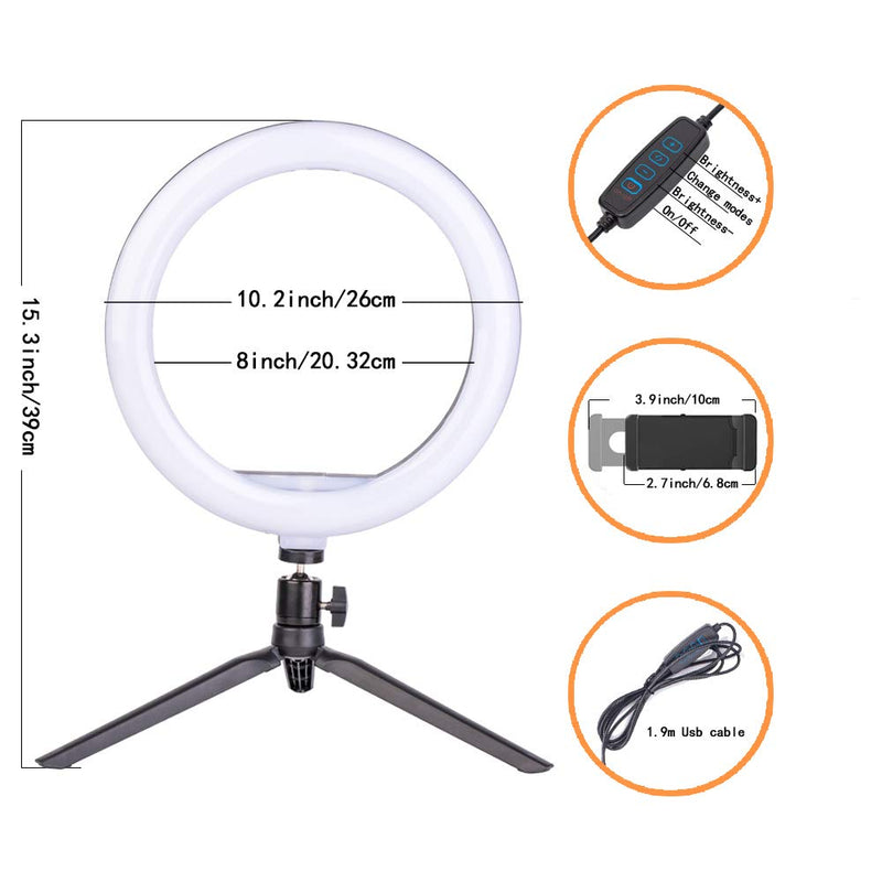 10.2" Desktop Ring Light with Stand and Phone Holder, Dimmable Ring Light for Makeup YouTube Live Streaming Photography LED Ring Light with 3 Light Modes 11 Brightness Levels Black-2