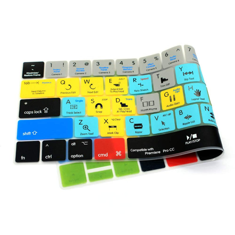 HRH Premiere Pro CC Shortcuts Hotkey Silicone Keyboard Cover Skin for MacBook New Pro with Touch Bar 13 Inch and 15 Inch(A2159/A1989/A1706,A1990/A1707) 2019 2018 2016 2017 Release with US Version