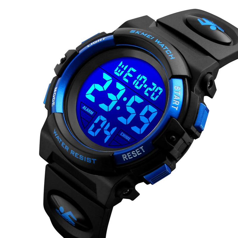 Kids Digital Watch Outdoor Sports 50M Waterproof Electronic Watches Alarm Clock 12/24 H Stopwatch Calendar Boy Girl Wristwatch Blue Black