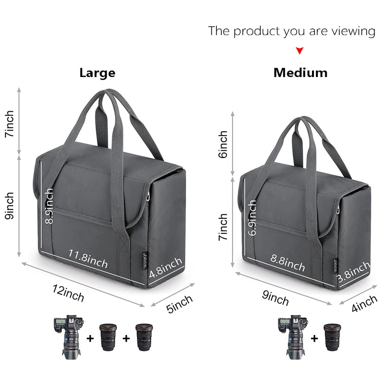 S-ZONE Water Resistant DSLR SLR Camera Insert Bag Camera Inner Case Bag with Handle for Sony, Canon, Nikon, Olympus Gray Upgraded 2.0 9'' x 7'' x 4'' with handle