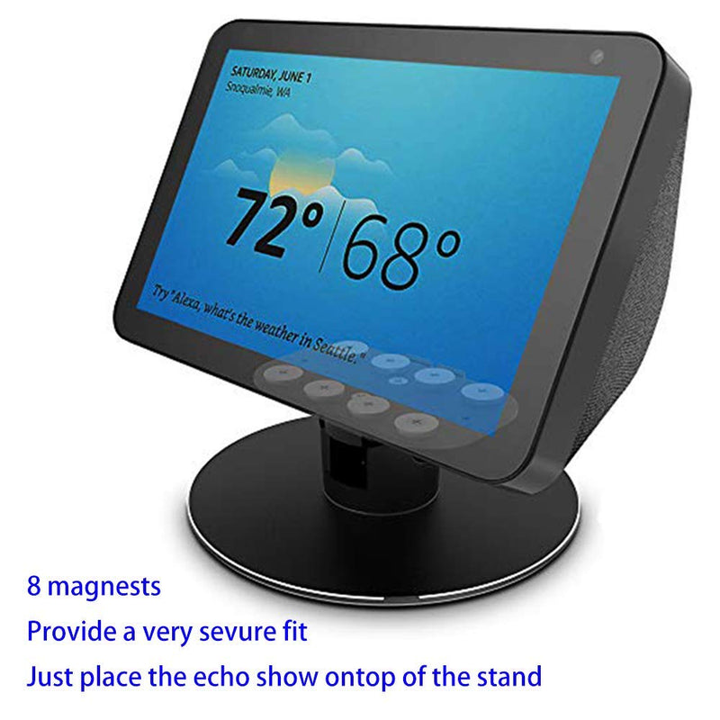 Echo Show 8 Adjustable Aluminum Swivel Stand, eight rare-earth magnets on the top stand for Amazon Echo Show 8, Horizontal 360 Rotation Longitudinal Angle Change Base Black ES012-01