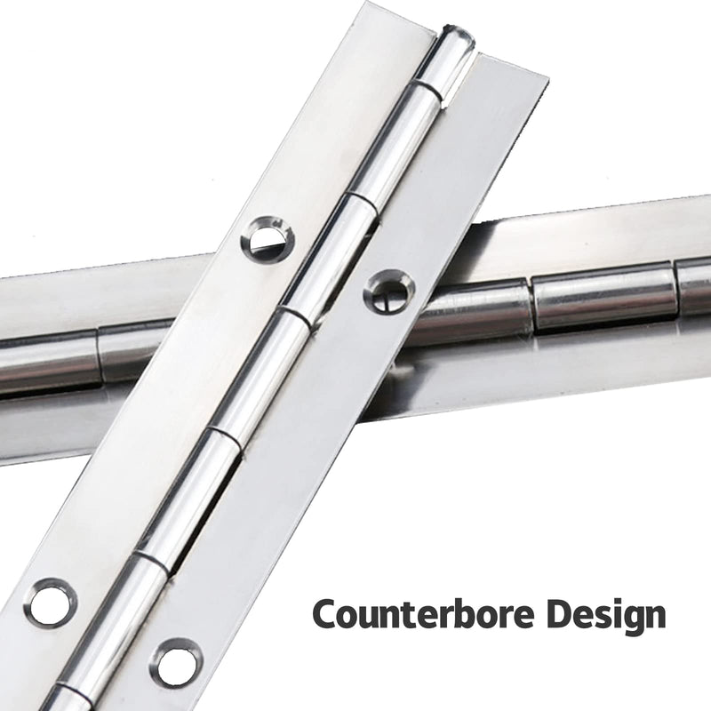 4PCS 12Inch Piano Hinge, Heavy Duty 304 Stainless Steel Continuous & Piano Hinges, 0.04" Thickness, 1.2" Open Width, Screws Included (12 inch, Silver) 12 Inch