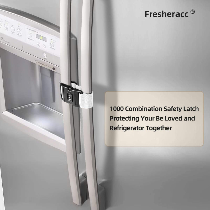 [AUSTRALIA] - Fresheracc Fridge Freezer Refrigerator Cabinet Lock Latch, (2 Packs) Adjustable French Door Guard for Toddlers Children Kids Special Needs, No Drill No Screw No Adhesive (2 Packs White) 2 Packs White 