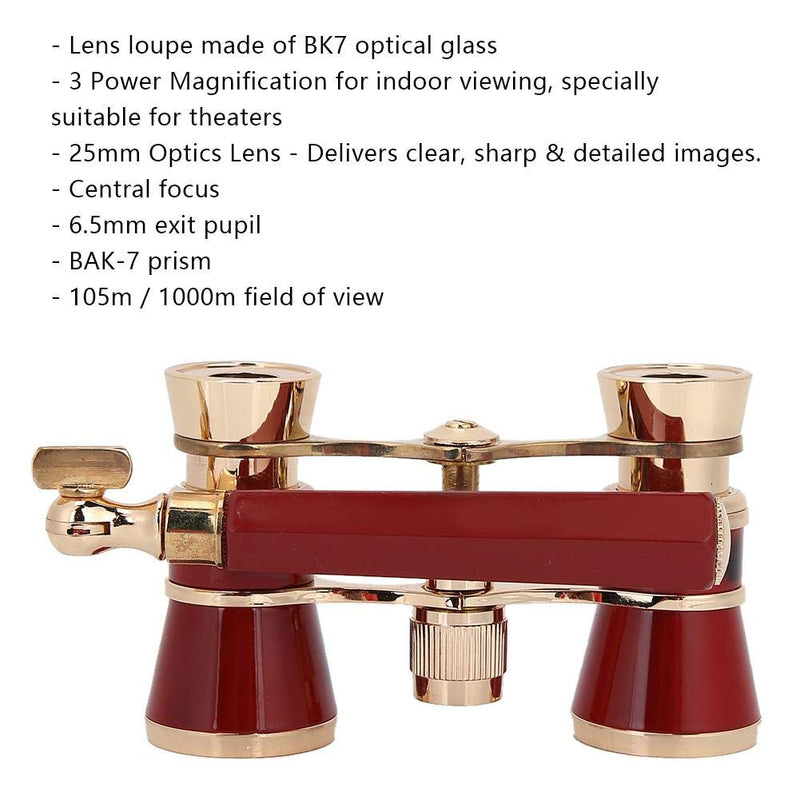 Binoculars for Opera,3X25 Central Focus Opera Glasses Binoculars, Theater Glasses with BAK-7 Prism & Handle, for Adults Kids, for Concert Theater Opera(Red-Brown) Red-brown