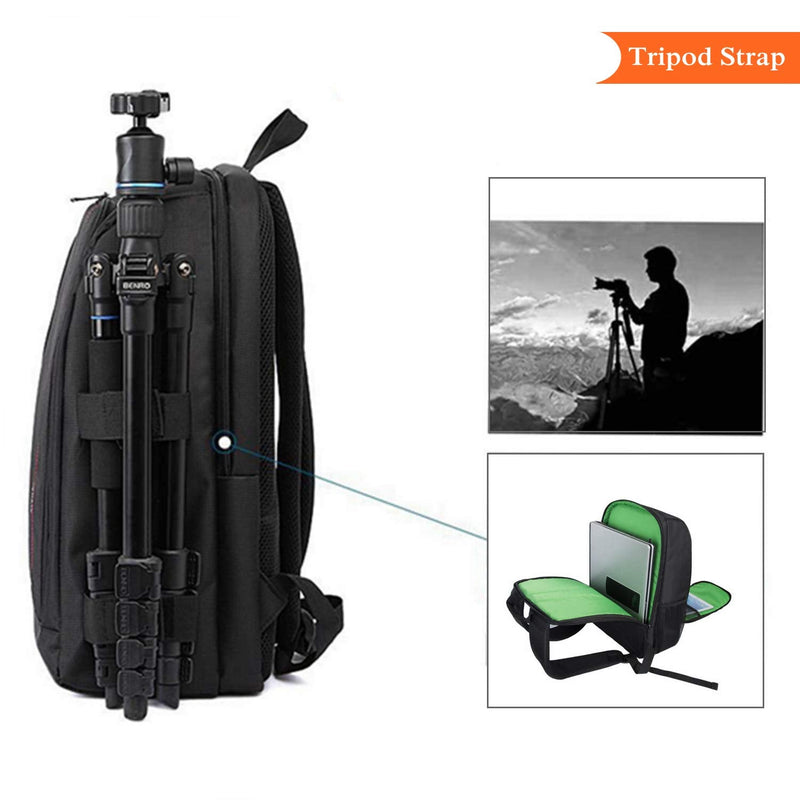 G-raphy Camera Backpack DSLR SLR Backpack Waterproof with Laptop Compartment/Tripod Holder for Hiking /Travel / etc (Green) Green