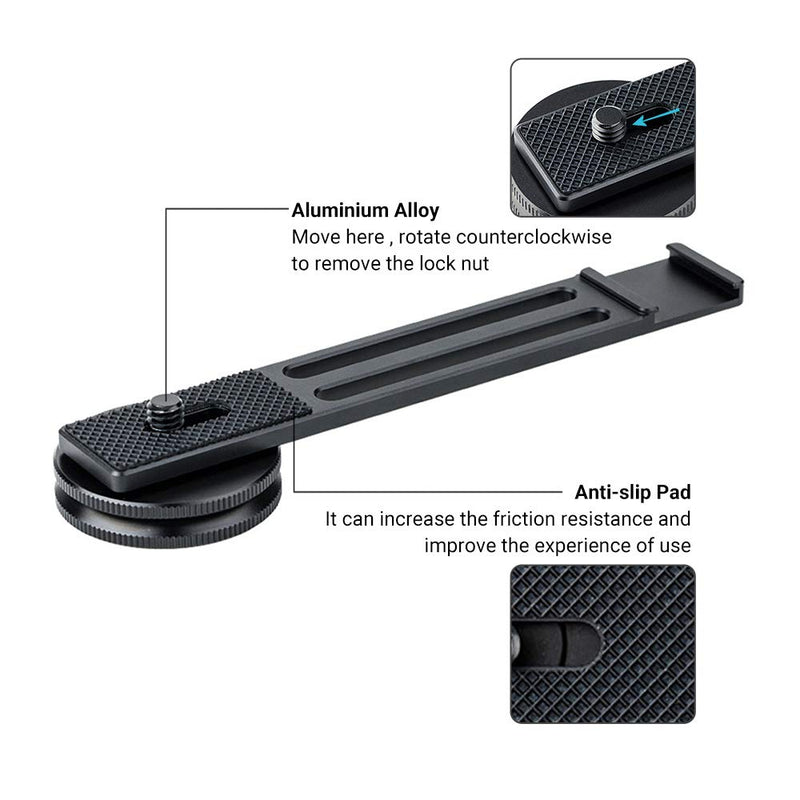 Metal Cold Shoe Bracket Extension, Arca Swiss Type Plate with 1/4"-20 Female Thread, Mic Extension Bar for Smartphone Sony A6600 6400 6100 RX100 VII VI V IV Canon G7X Mark III DJI OSMO Action and More