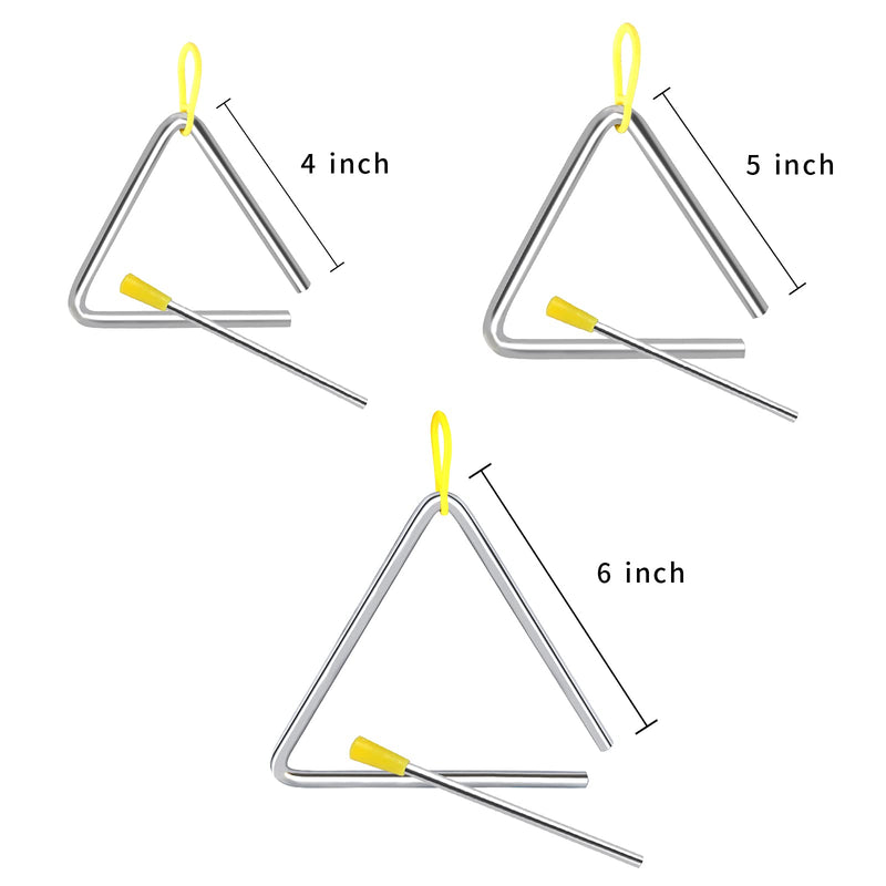 EASTROCK Triangle Instrument 3 Packs 4 5 6 Inch Percussion Instrument Set Hand Percussion Triangles with Striker 456