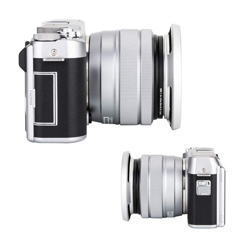 Lens Hood Shade JJC Camera Hood for Fujifilm Fujinon XC 15-45mm F3.5-5.6 OIS PZ Lens for Fuji X-A5 X-T100 –Silver Sliver