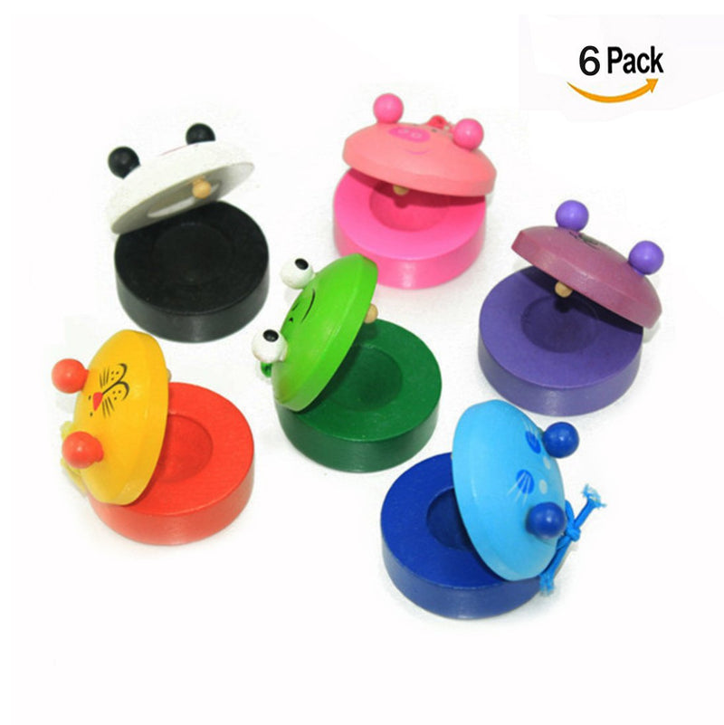 OFKPO 6 Pcs Wooden Cartoon Animal Castanets, Early Education Musical Instruments Toys for Baby Children Kids