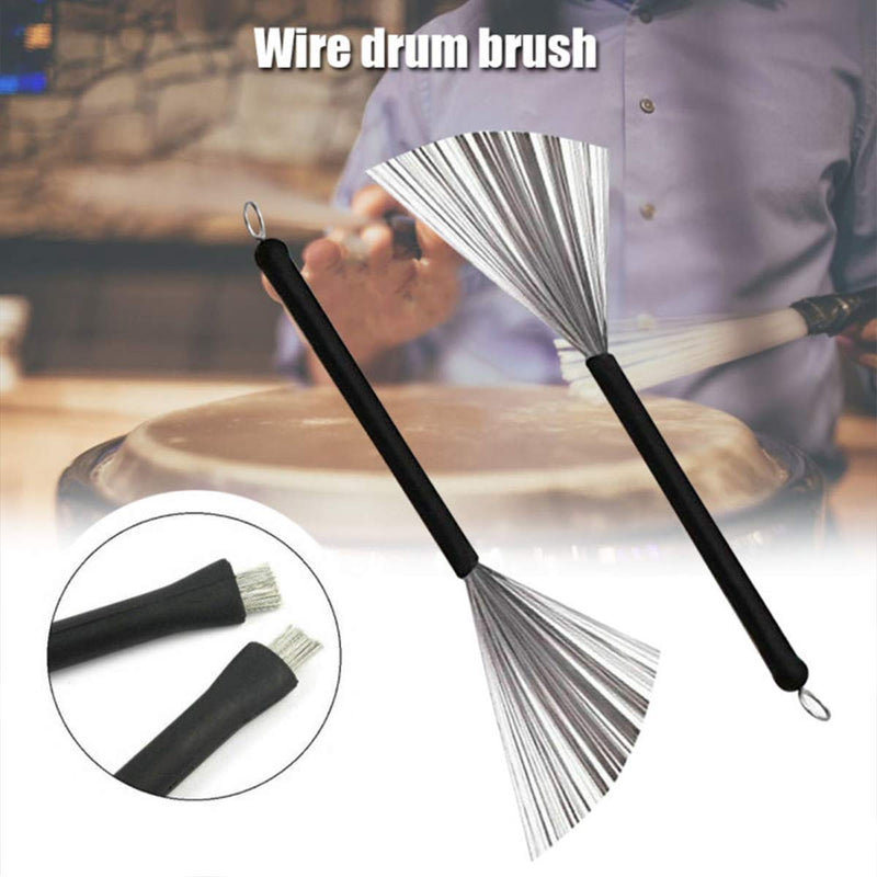 NCTP Drum Brushes Retractable Drum Wire Sticks Brushes with Comfortable Rubber Handle Gift for Rock Band, Country music, Folk,Drummers (2 Pieces)