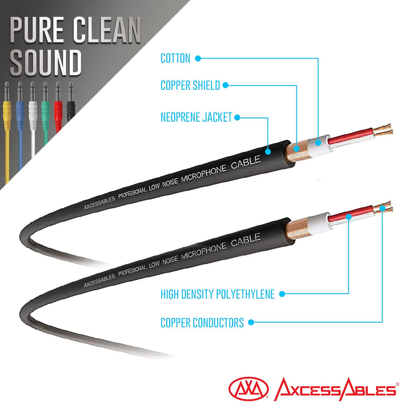 AxcessAbles 1/4 (6.35mm) TRS to 1/4 (6.35mm) TRS Multi-Color Balanced Stereo Patch Cables 6-Pack Outboard Gear & Patchbay Studio Cables External Effects Digital Analog Effects (1.5ft) 1/4 TRS to 1/4 TRS (1.5ft)
