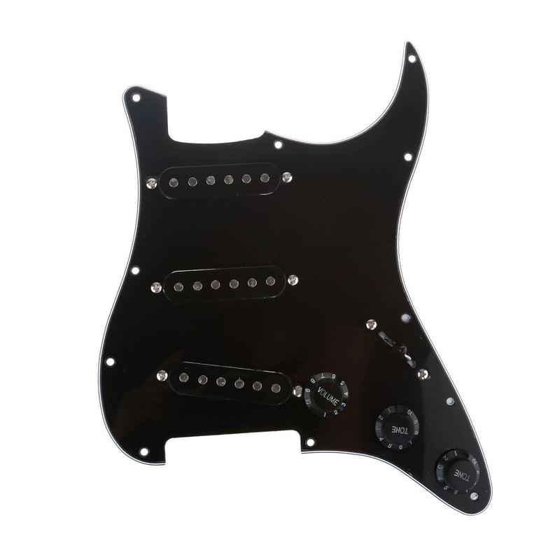 Musiclily SSS 11 Hole Strat Guitar Loaded Pickguard Prewired Scratch Plate with Single Coil Pickups Set for Fender USA/Mexican Strandard Straocaster Guitar Parts, Black