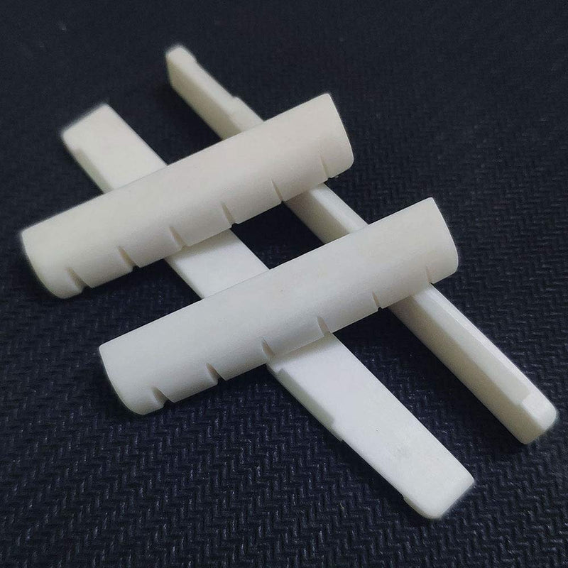 Vencetmat Acoustic Guitar Bridge Saddles, Guitar Nuts, Fit for 74mm Bridge Slot, 43mm Neck Slot, Pure Complete Bone, Ivory Color, 2 Set 2 Full Set