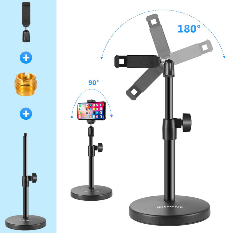 [AUSTRALIA] - BILIONE 3 in 1 Mul-Function Desktop Microphone Stand, Adjustable Table Mic Stand with Microphone Clip, Cell Phone Clip, 5/8" Male to 3/8" Female Metal Adapter 