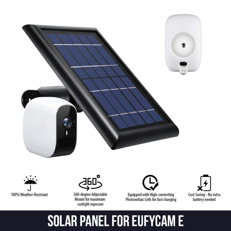 Wasserstein Solar Panel, Compatible with eufy Cam E-Wireless Security Camera ONLY - Power Your eufyCam Surveillance Camera Continuously (Black) - (NOT Compatible with eufy Cam 2/2C) Black