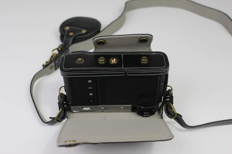 [AUSTRALIA] - X100V Case, BolinUS Real Genuine Handmade Leather Fullbody Camera Case Bag Cover for Fujifilm Fuji X100V Bottom Opening Version + Neck Strap + Mini Storage Bag (Black) Black 