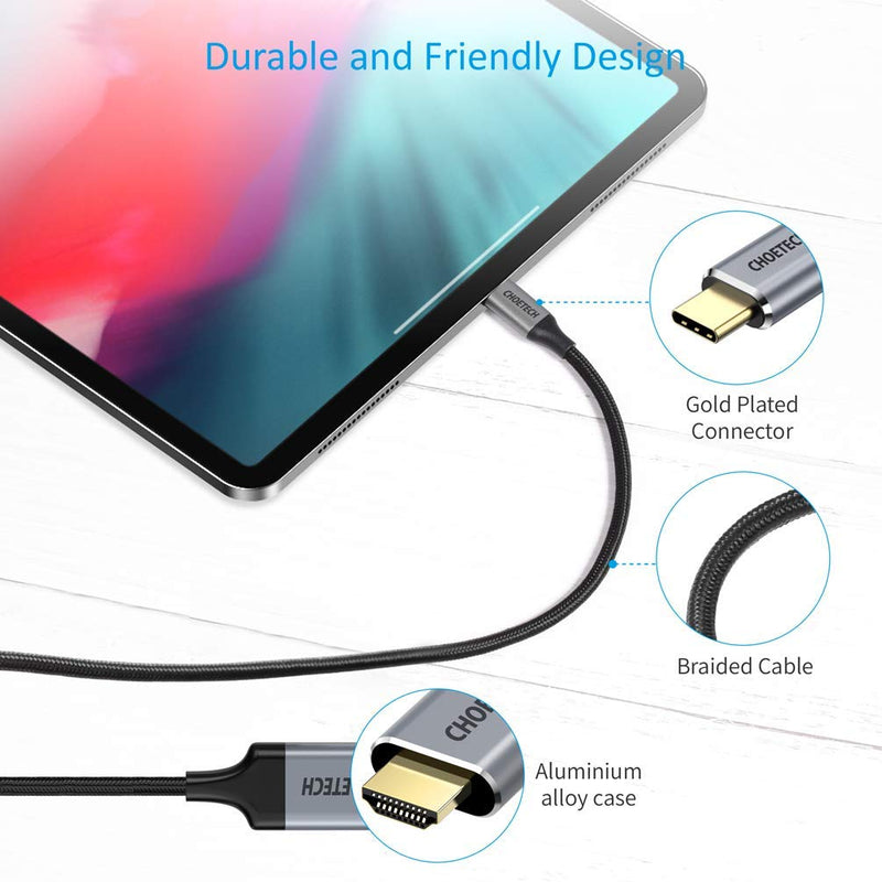 CHOETECH USB C to HDMI Cable(4K@60Hz), 6.5ft/2m, USB Type C to HDMI, Thunderbolt 3 Cable Compatible with MacBook Pro MacBook Air 2020/2019/2018, iPad Pro/iMac, Samsung Galaxy/Note and More
