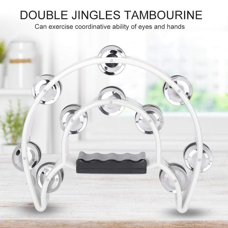 Tbest Hand Tambourine Double Row Jingle Handbell Tambourine Percussion Musical Instrument 6 Colors(White)