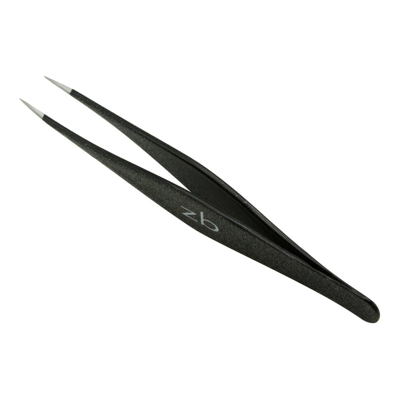 Ingrown Hair Tweezers by Zizzili Basics - Surgical Grade Stainless Steel Fine Pointed Tweezers - Precision Aligned Tips for Splinter, Eyebrow & Facial Hair Removal - with Bonus Tip Guard & Carry Pouch Black