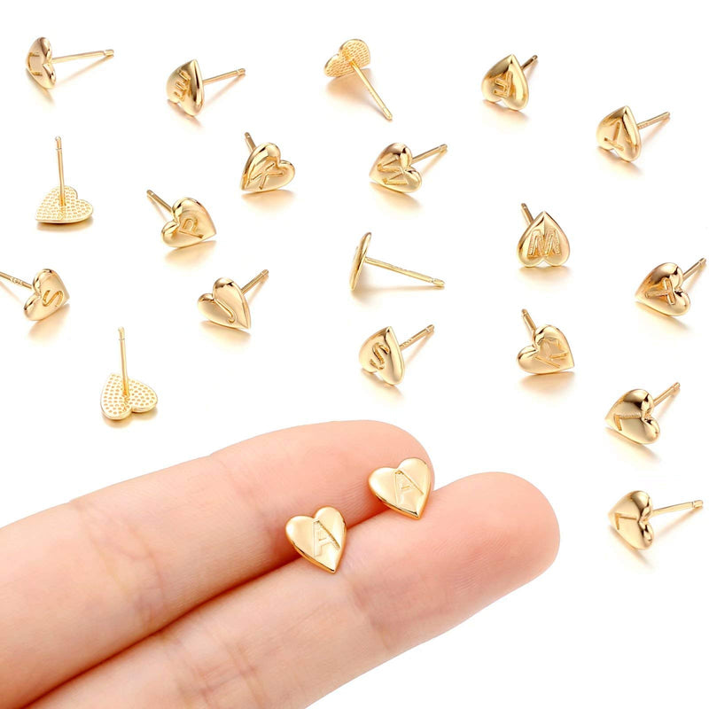 Heart Initial Stud Earrings for Girls - S925 Sterling Silver Post 14K Gold Plated Dainty Letter Earrings Hypoallergenic Little Initial Earrings for Women Girls Kids Sensitive Girls Earrings A - Gold