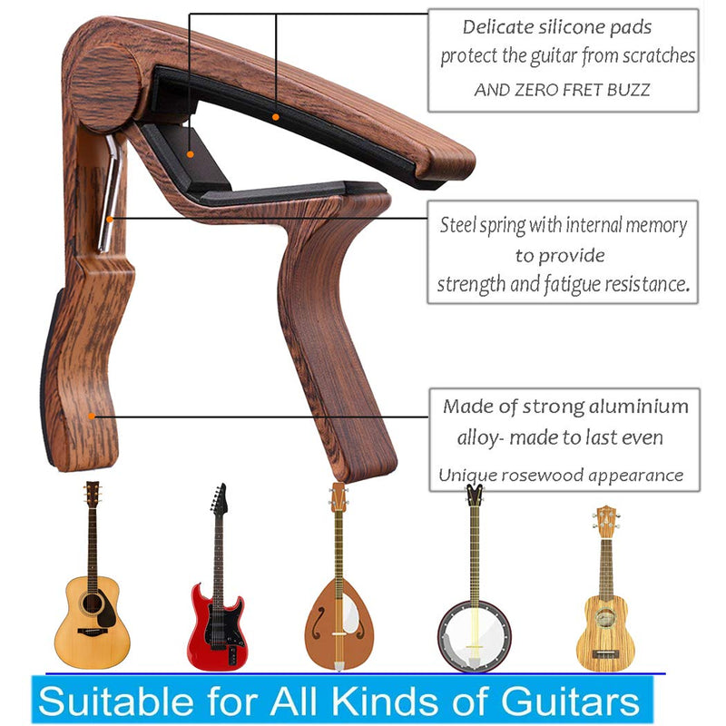 Guitar Wall Mount Hanger 2 pack Black Guitar hangers with Capo Guiar Capo Acoustic Electric Guitars Capo Rosewood