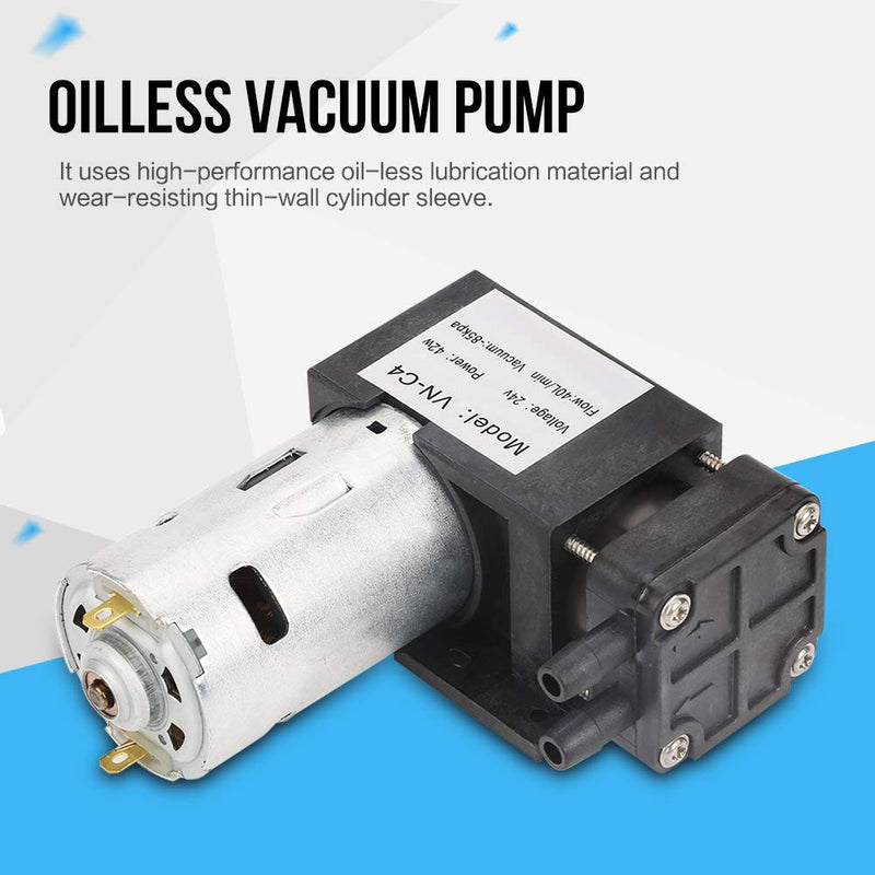 DC 24V Vacuum Pump Mini Vacuum Pump Water Air Gas Vacuum Pump -85KPa Flow 40L/min Oil-Less Vacuum Pump, Mini Air Pump Motor