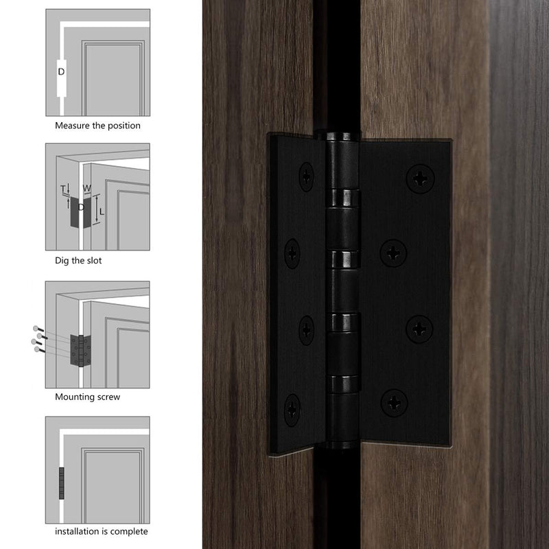 [AUSTRALIA] - Hommyzone 304 Stainless Steel Door Hinges 4 Inch, 4’’x 3’’ Ball Bearing Hinge with Square Corners, Interior and Exterior Door Hinges Pack of 2 (Matte Black) Matte Black 