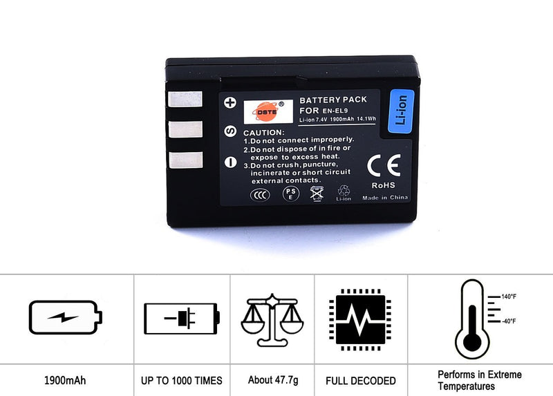 DSTE Replacement for 2 Pack EN-EL9 EN EL9 Li-ion Battery Compatible Nikon D40 D40X D60 D3000 D5000 Digital Camera as ENEL9 EN-EL9A