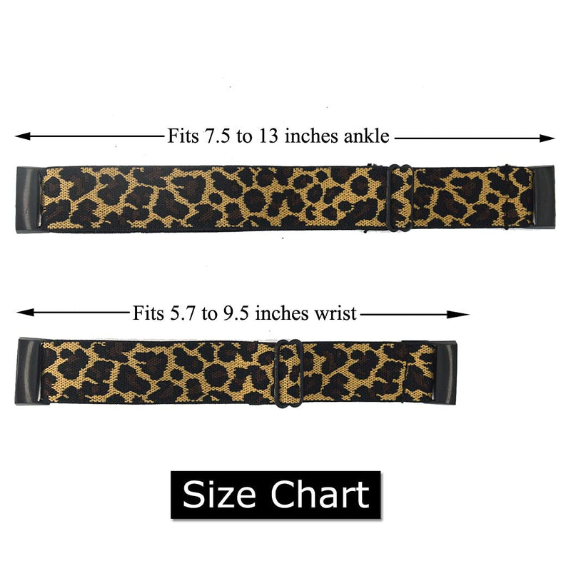 Adjustable Elastic Wrist Band/Ankle Band for Compatible with Fitbit Charge 4/Charge 4 SE/Charge 3/Charge 3 SE Activity Tracker, Stretchy Band for Men and Women (Leopard Prints, Medium) Leopard Prints
