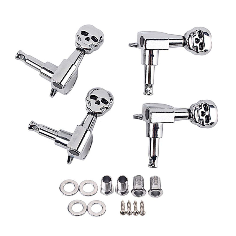 SUPVOX 2R2L Guitar Tuning Pegs Tuners Machine Skull Head Guitar String Tuning Pegs Machine Head Tuners for 4 String Guitar Ukulele Parts (Silver)
