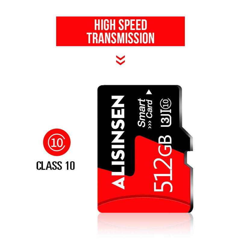 Micro SD Card 512GB TF Card Class 10 Memory Card with a Free SD Card Adapter for Cellphone/Surveillance/Camera/Tachograph/Tablet/Computers/Drone