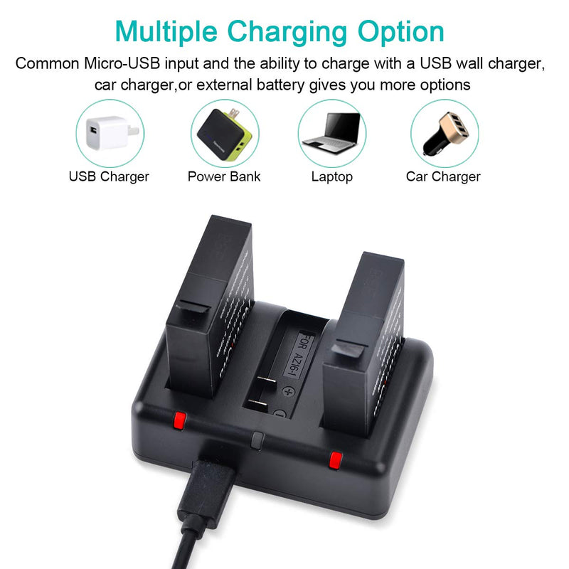 Newmowa AZ16-1 Replacement Battery (2-Pack) and 3-Channel USB Charger for Xiaomi YI AZ16-1,AZ16-2 and Xiaomi Yi 4K,Yi 4K+,Yi Lite,YI 360 VR Action Camera(Not for Discovery Version)