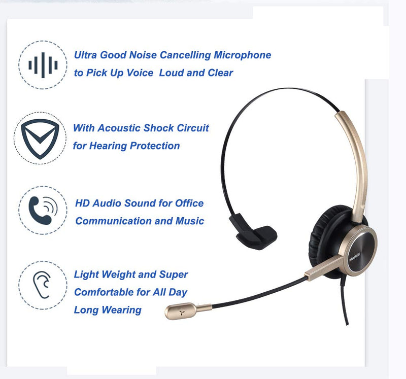 [AUSTRALIA] - MAIRDI Telephone Headset with RJ9 & 3.5mm Jack for Office Landline Deskphone Cell Phone PC Laptop, Call Center Phone Headset with Microphone, Works for Cisco 7941 7965 6941 7861 8961 Mono 